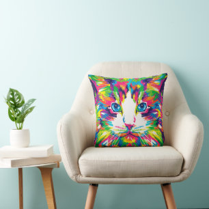 Oreiller jeté chat Neon WPAP décoration colorée Po