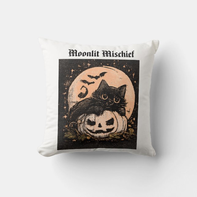 Oreiller jeté Chat Noir et Citrouille de la Lune d (Recto)