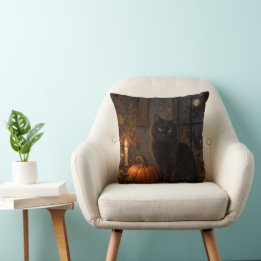 Oreiller jeté Chat Noir Gothique Halloween