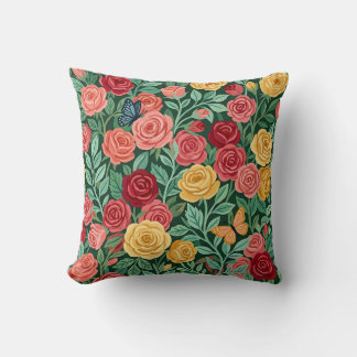 Oreiller jeté Cottagecore Roses Coloré Abstrait