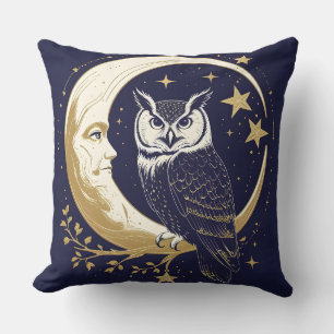Oreiller jeté Croissant de Lune Chouette Mystique