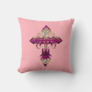 Oreiller jeté Croix Médiévale Rose