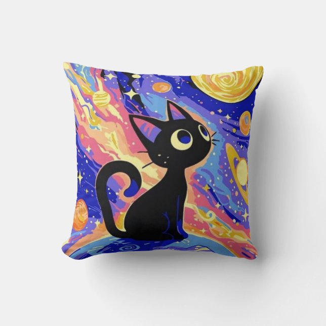 Oreiller jeté d'art de chat coloré (Recto)