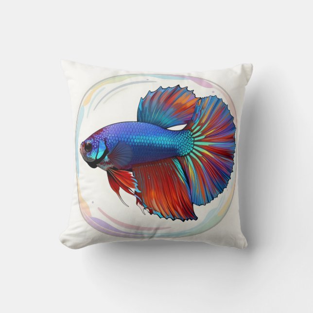 Oreiller jeté d'art de poisson Betta – Courant iri (Recto)