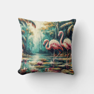 Oreiller jeté de flamants tropicaux