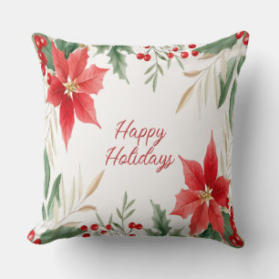 Oreiller jeté de Noël Poinsettia Rouge Fête