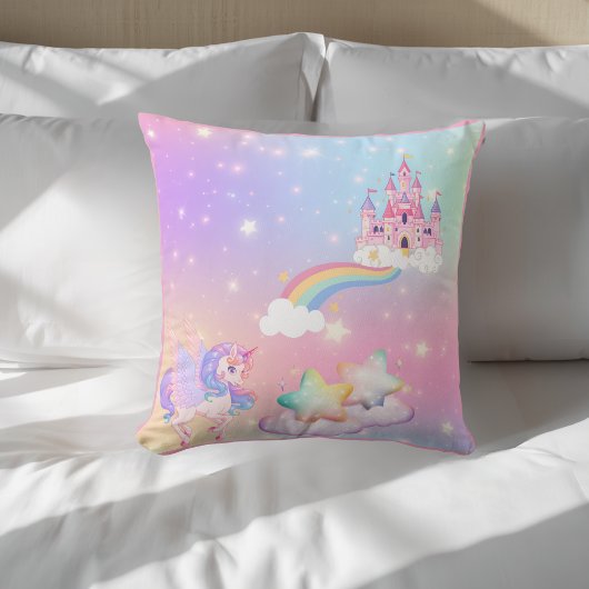 Oreiller jeté de princesse licorne pastel