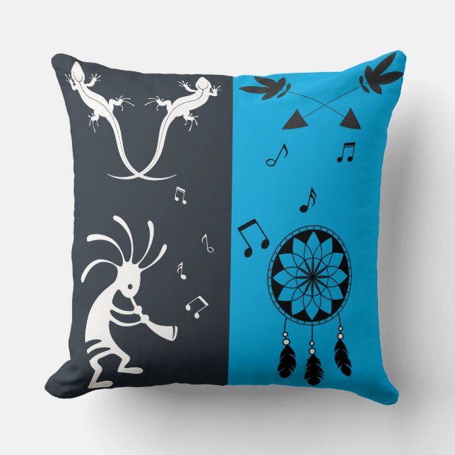 Oreiller jeté de style amérindien Kokopelli (Recto)