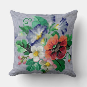 Oreiller jeté de style point de croix floral color