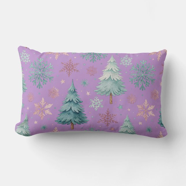 Oreiller jeté Deep Purple arbre de Noël et flocon  (Recto)