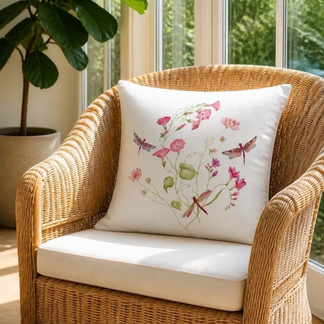 Oreiller jeté dragonfly floral rose (Créateur téléchargé)