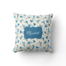 Oreiller jeté élégant à fleurs bleues personnalisé