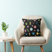 Oreiller Jeté Empreinte de Patte et Cœurs Pastel (Chaise)