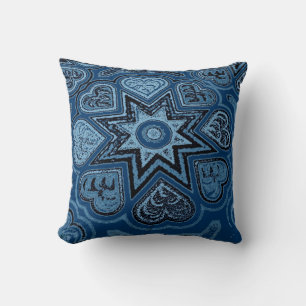 Oreiller jeté en céramique Folk Art bleu inspiré d