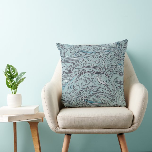 Oreiller jeté en fluidité marbrée d'éther azur (Chaise)