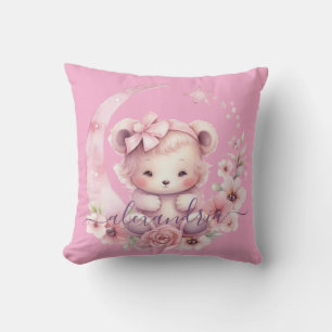 Oreiller jeté en forme d'ours en peluche rose pers