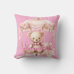 Oreiller jeté en forme d'ours en peluche rose pers
