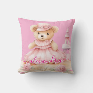 Oreiller jeté en forme d'ours en peluche rose pers