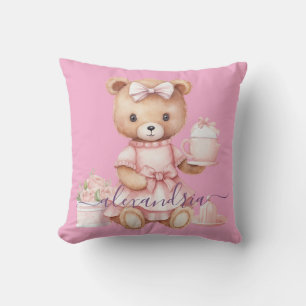 Oreiller jeté en forme d'ours en peluche rose pers