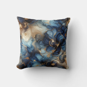 Oreiller jeté en marbre à encre alcoolique bleu ro