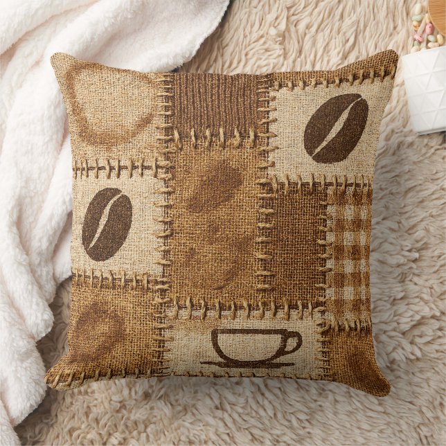 Oreiller jeté en patchwork de café rustique (Couverture)