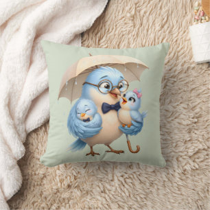 Oreiller jeté Famille de jolis oiseaux