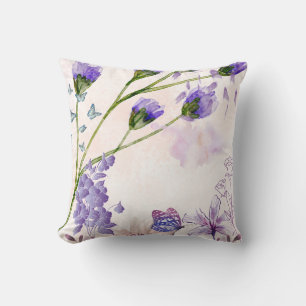 Oreiller jeté floral aquarelle lavande violette