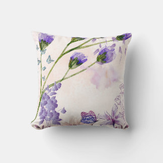 Oreiller jeté floral aquarelle lavande violette |