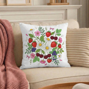 Oreiller jeté floral aux fruits rouges