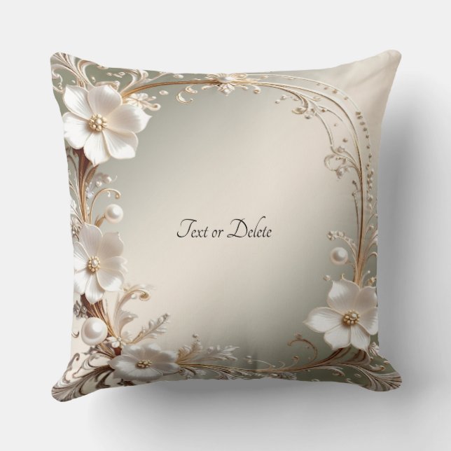 Oreiller jeté floral blanc orné (Verso)