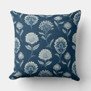 Oreiller jeté floral bleu Hamptons