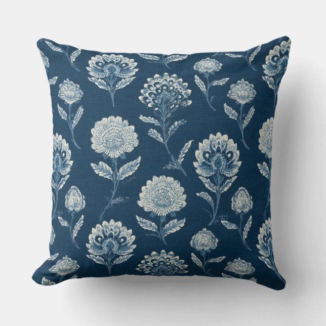 Oreiller jeté floral bleu Hamptons (Recto)