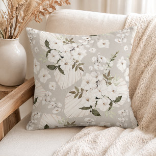 Oreiller jeté floral Boho neutre Fleurs blanches