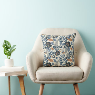 Oreiller jeté floral botanique bleu moderne de pri