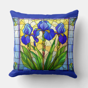 Oreiller jeté floral Iris Bleu Artistique