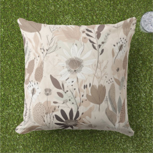 Oreiller jeté floral ton terre marron crème sauge