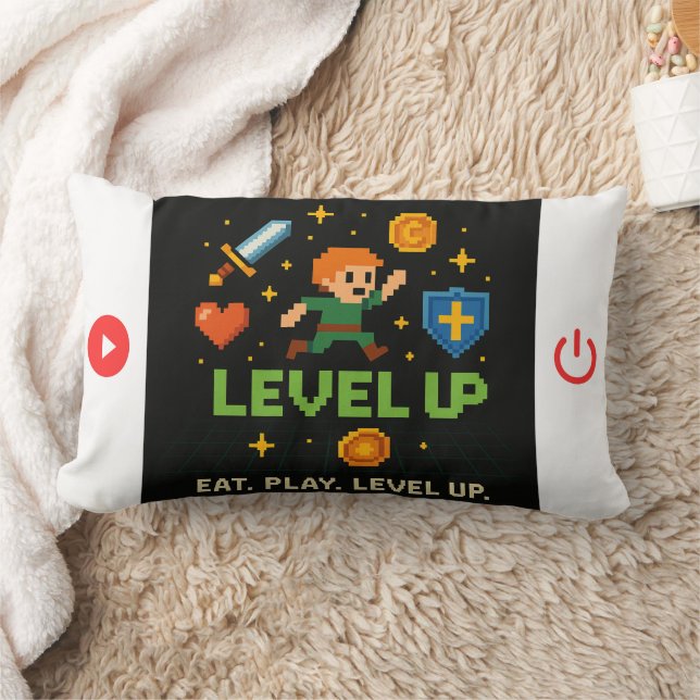 Oreiller jeté Gamer Level Up – Décor rétro Pixel (Couverture)