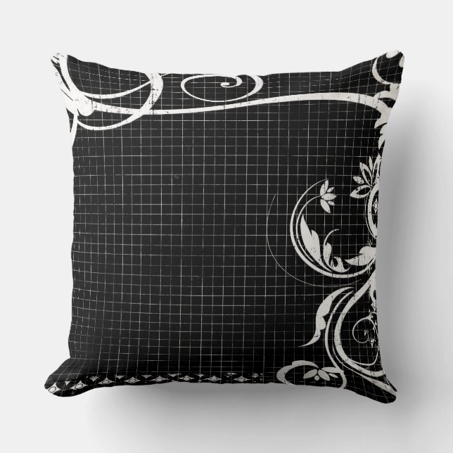 Oreiller jeté graphique avec tourbillons noir et b (Recto)