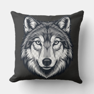 Oreiller jeté graphique tête de loup solitaire fér