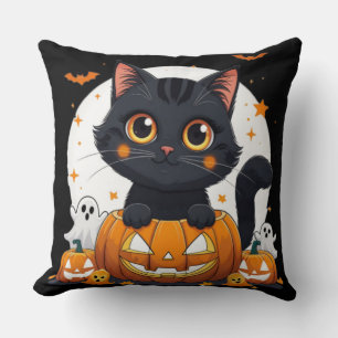 Oreiller jeté Halloween avec un chat mignon