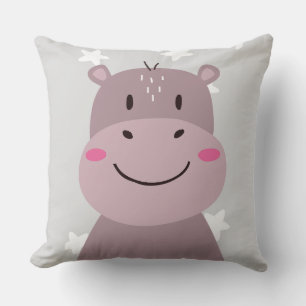 Oreiller Jeté Hippopotame Mignon Rose Étoiles Gris