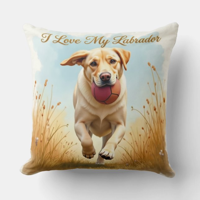 Oreiller jeté J'adore mon labrador (Recto)