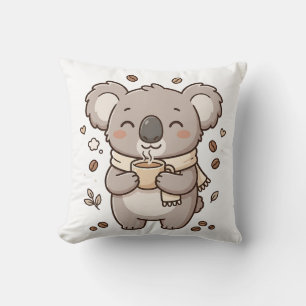 Oreiller jeté Koala Mignon Buvant du Café