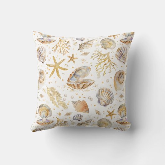 Oreiller jeté Little Pearl Océan Aquarelle | Plage (Verso)