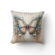 Oreiller jeté livre floral papillon, décoration de