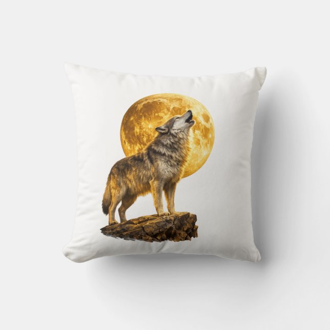 Oreiller jeté Loup hurlant à la Lune (Recto)