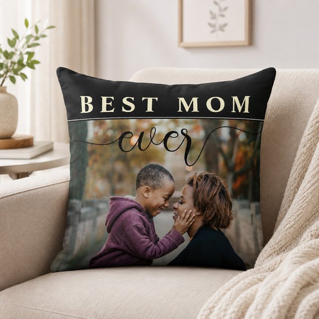 Oreiller jeté Meilleure Maman avec écriture élégan (Best Mom Ever Mother's Day Throw Pillow)