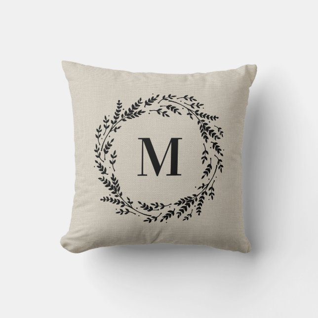Oreiller jeté Monogramme Couronne Rustique (Recto)