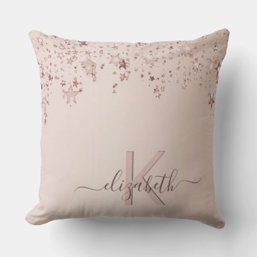 Oreiller jeté Monogramme Nom Étoiles Blush Or Rose (Recto)