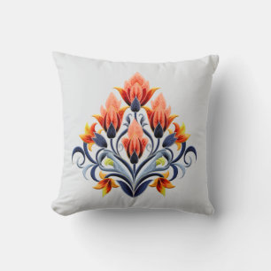 Oreiller jeté motif damassé lis orange
